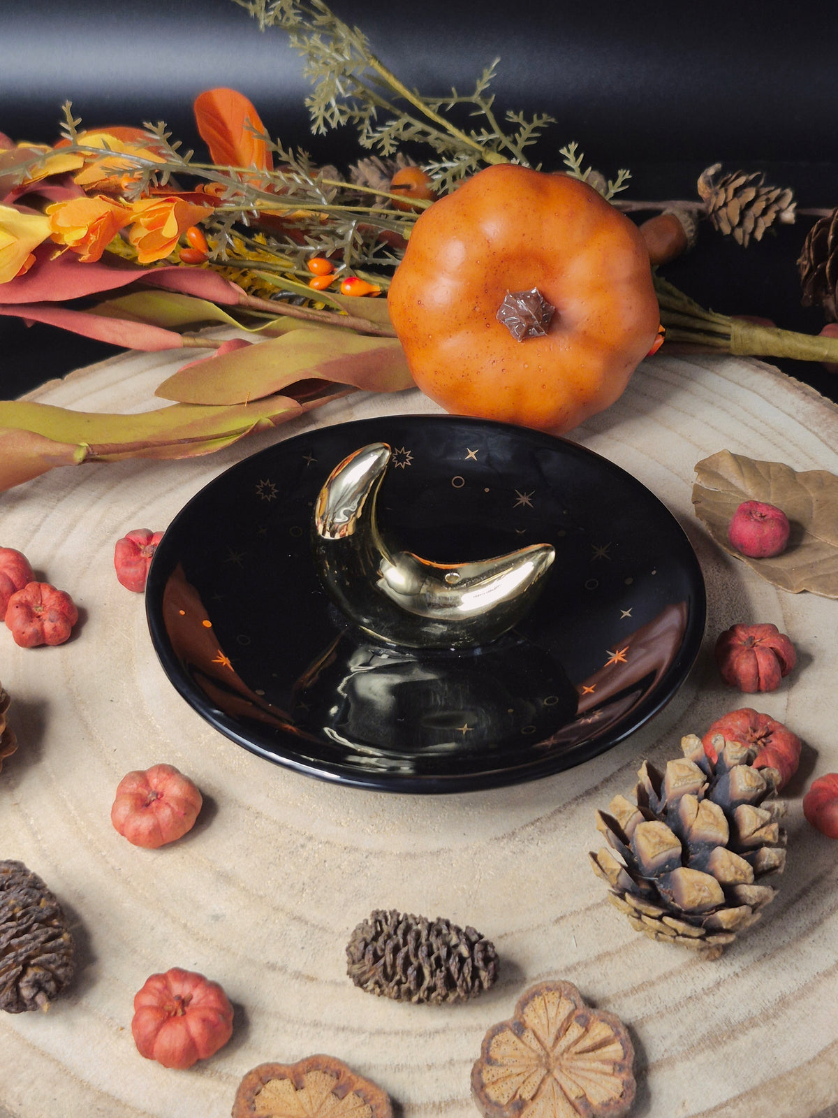 Gold Crescent Moon Incense Holder